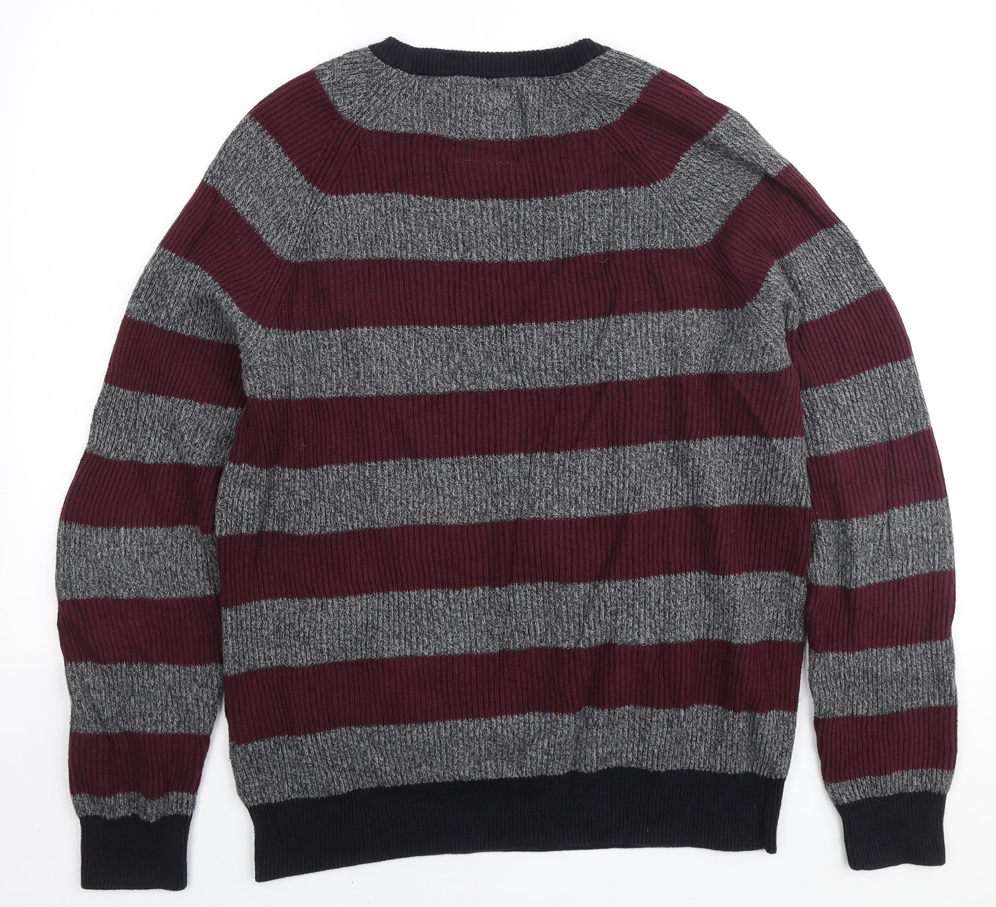 American Eagle Outfitters Mens Grey Round Neck Striped Cotton Pullover Jumper Size M