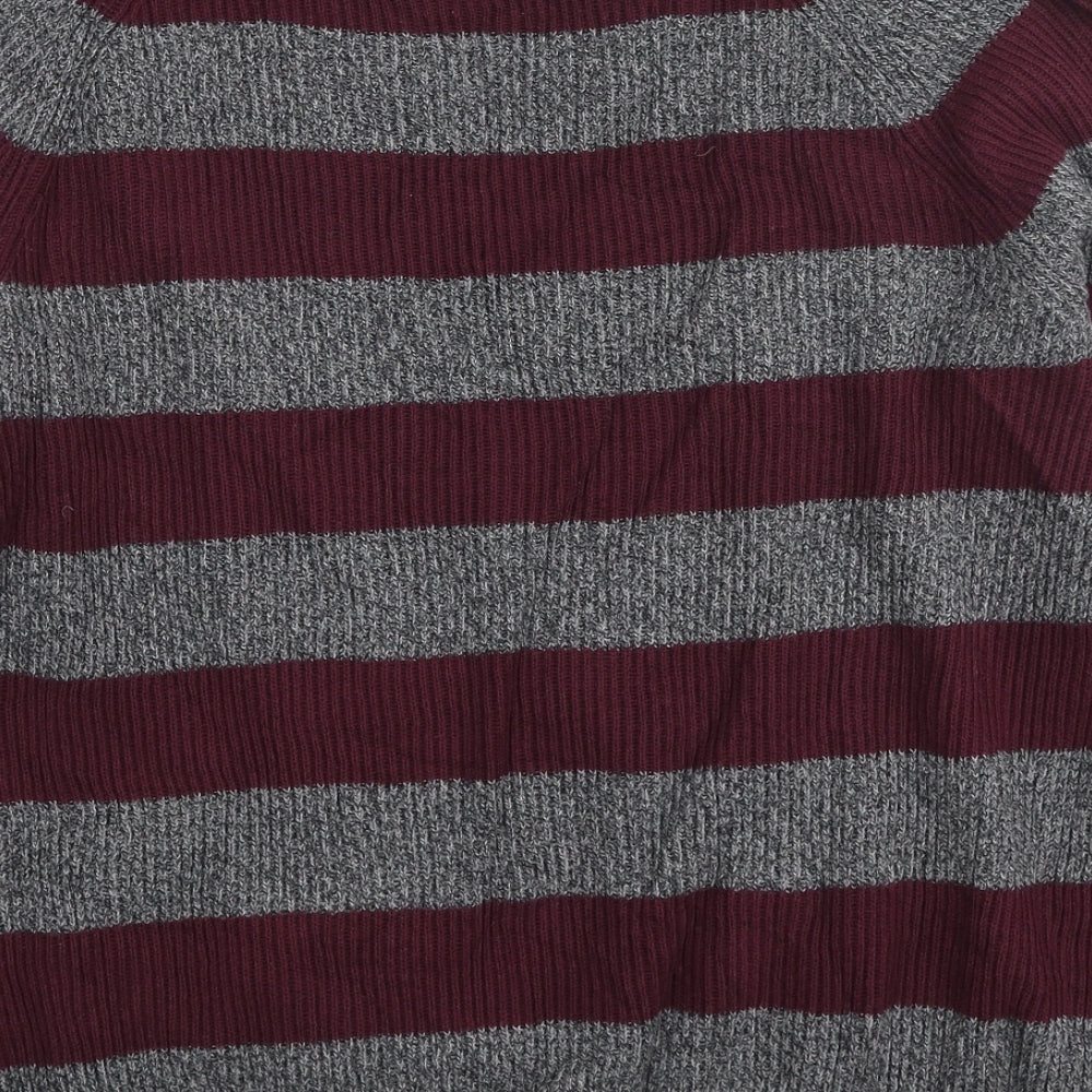 American Eagle Outfitters Mens Grey Round Neck Striped Cotton Pullover Jumper Size M