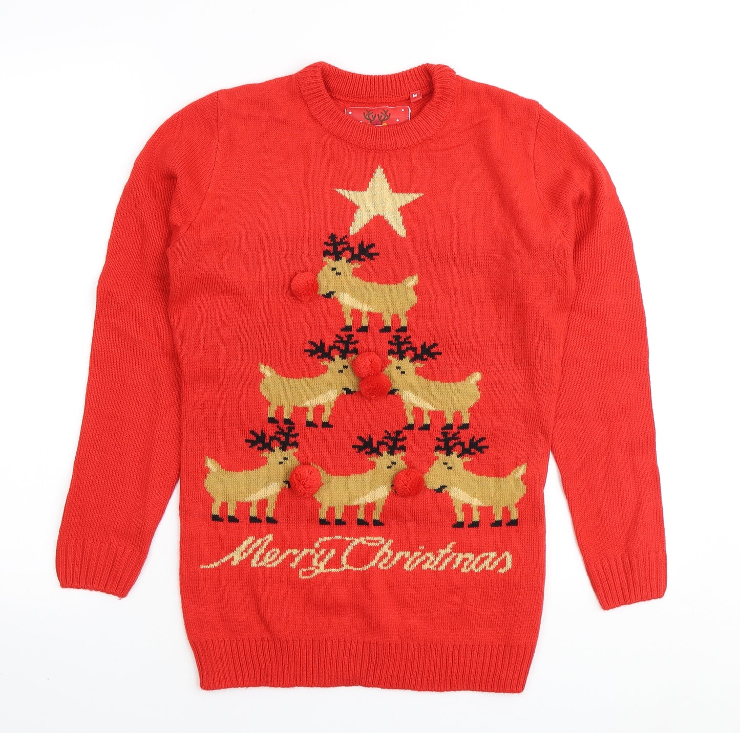Christmas Workshop Womens Red Round Neck Polyester Pullover Jumper Size M - Christmas Reindeer's,