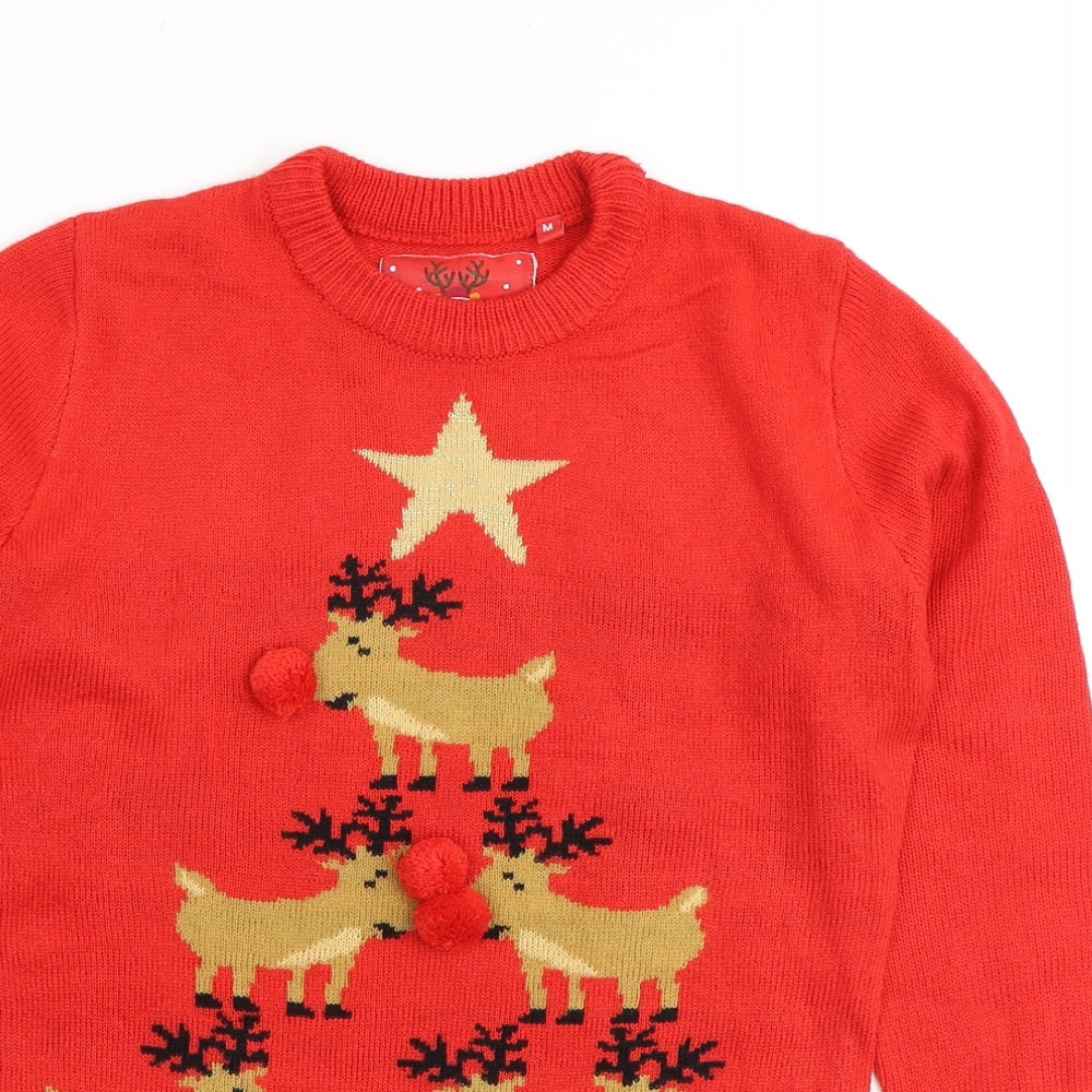 Christmas Workshop Womens Red Round Neck Polyester Pullover Jumper Size M - Christmas Reindeer's,