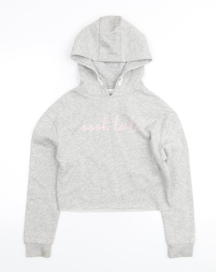 Miss Evie Girls Grey Cotton Pullover Hoodie Size 9-10 Years Pullover - oooh la la