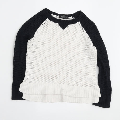 Topshop Womens White Round Neck Cotton Pullover Jumper Size 8