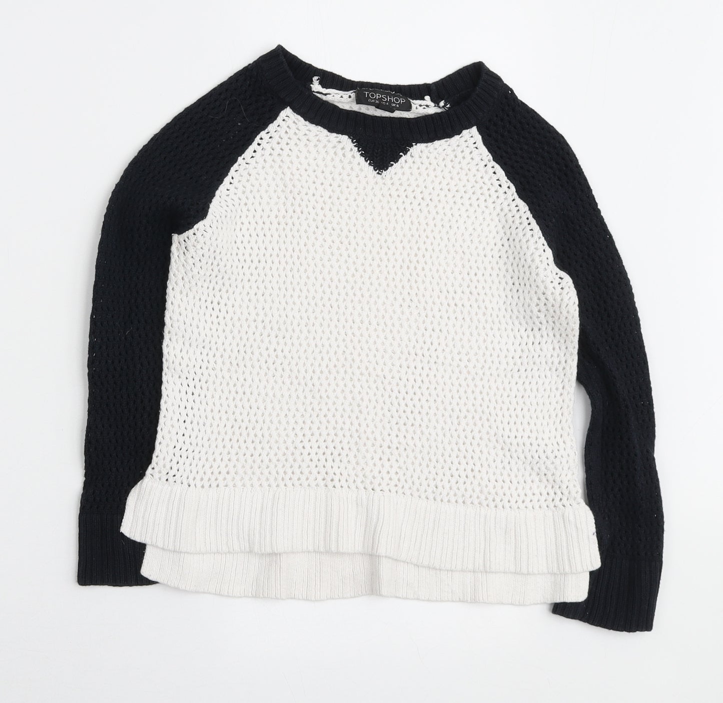Topshop Womens White Round Neck Cotton Pullover Jumper Size 8