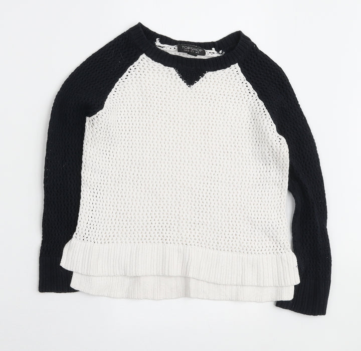 Topshop Womens White Round Neck Cotton Pullover Jumper Size 8