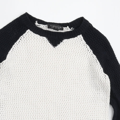 Topshop Womens White Round Neck Cotton Pullover Jumper Size 8