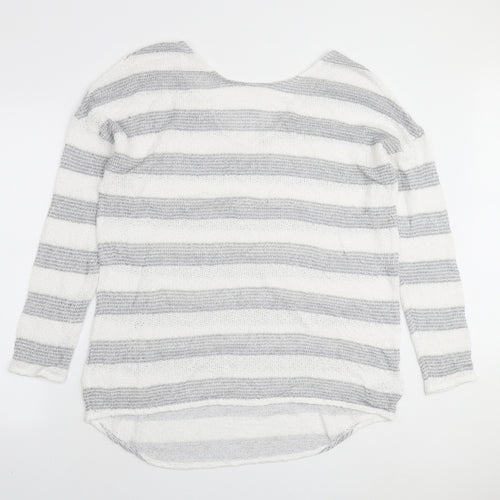 NEXT Womens White Round Neck Striped Viscose Pullover Jumper Size 16