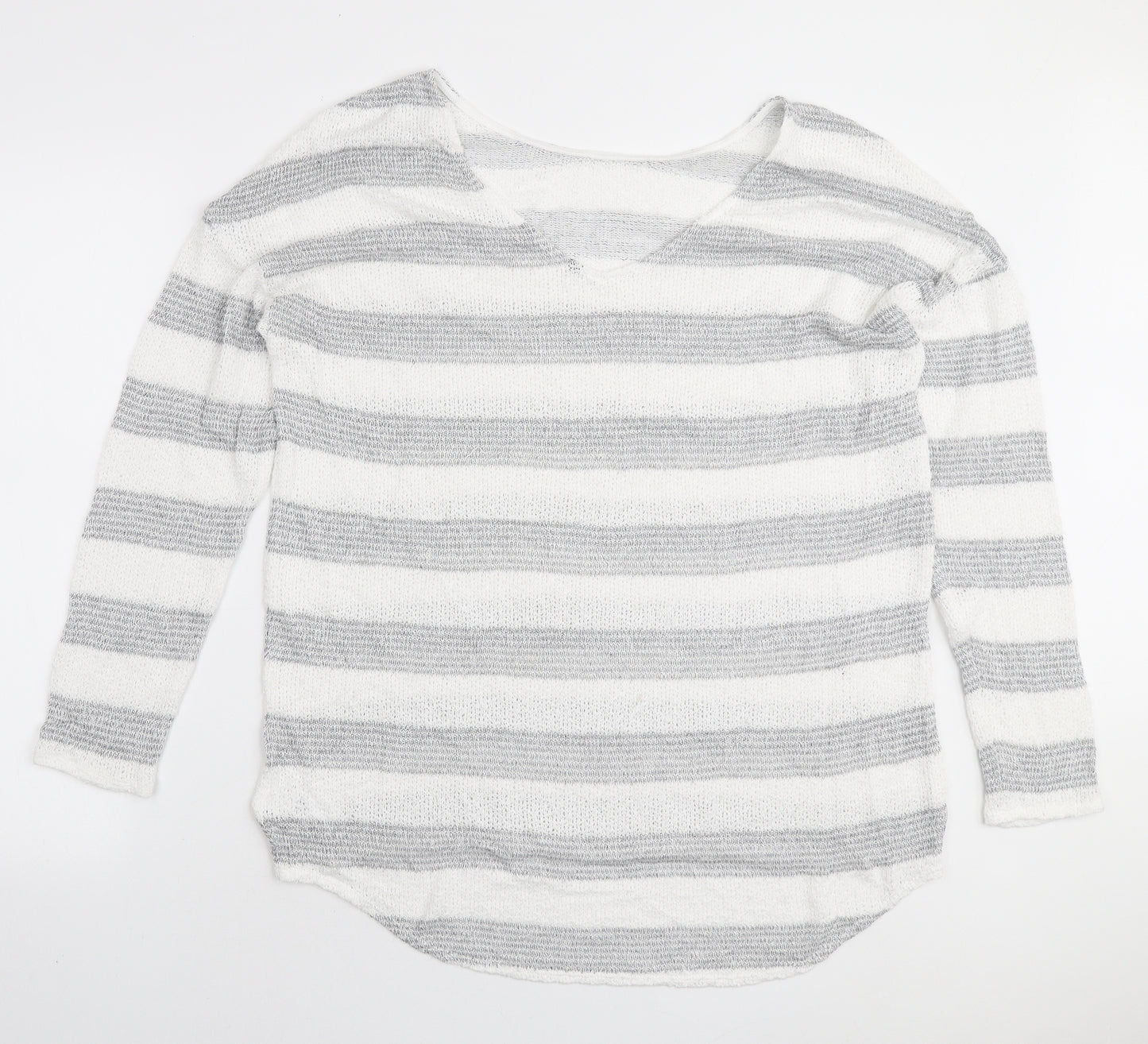 NEXT Womens White Round Neck Striped Viscose Pullover Jumper Size 16
