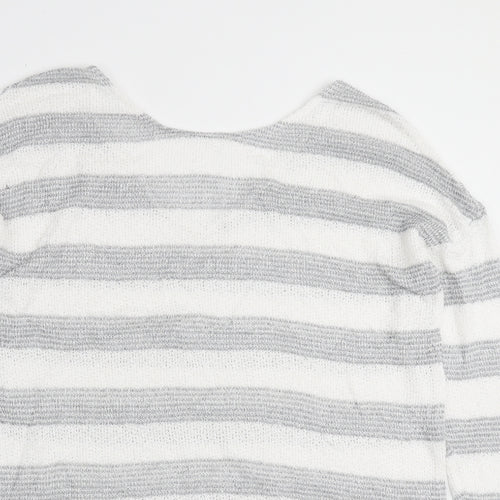 NEXT Womens White Round Neck Striped Viscose Pullover Jumper Size 16
