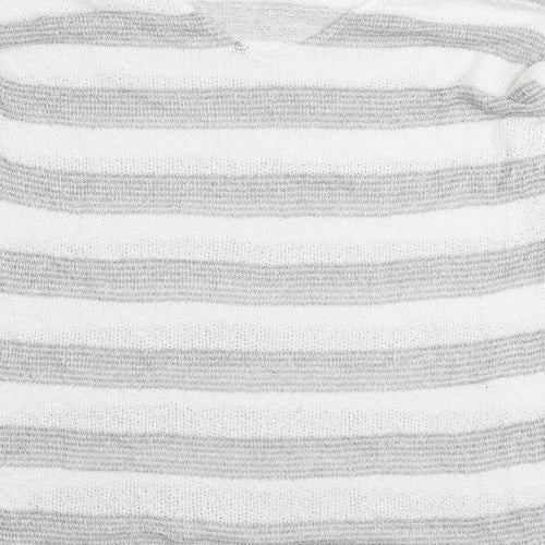NEXT Womens White Round Neck Striped Viscose Pullover Jumper Size 16