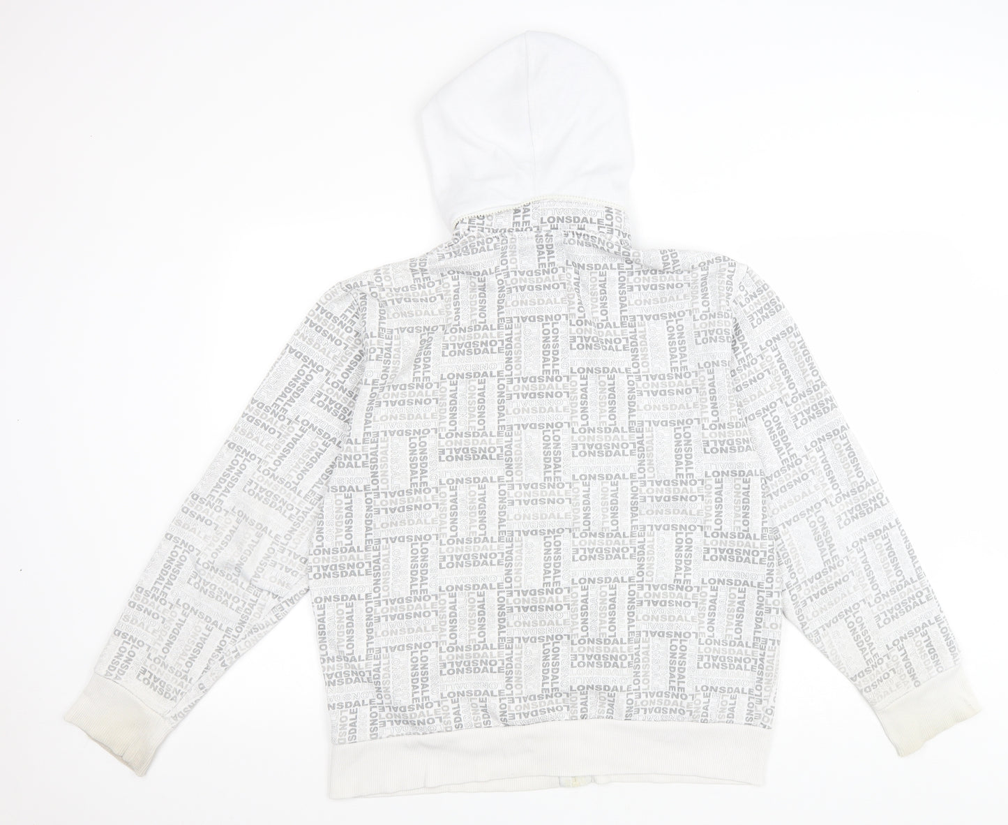 Lonsdale Mens White Geometric Polyester Full Zip Hoodie Size S - Logo pattern