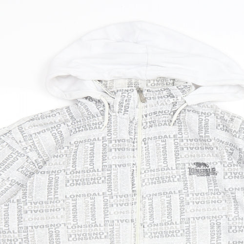 Lonsdale Mens White Geometric Polyester Full Zip Hoodie Size S - Logo pattern