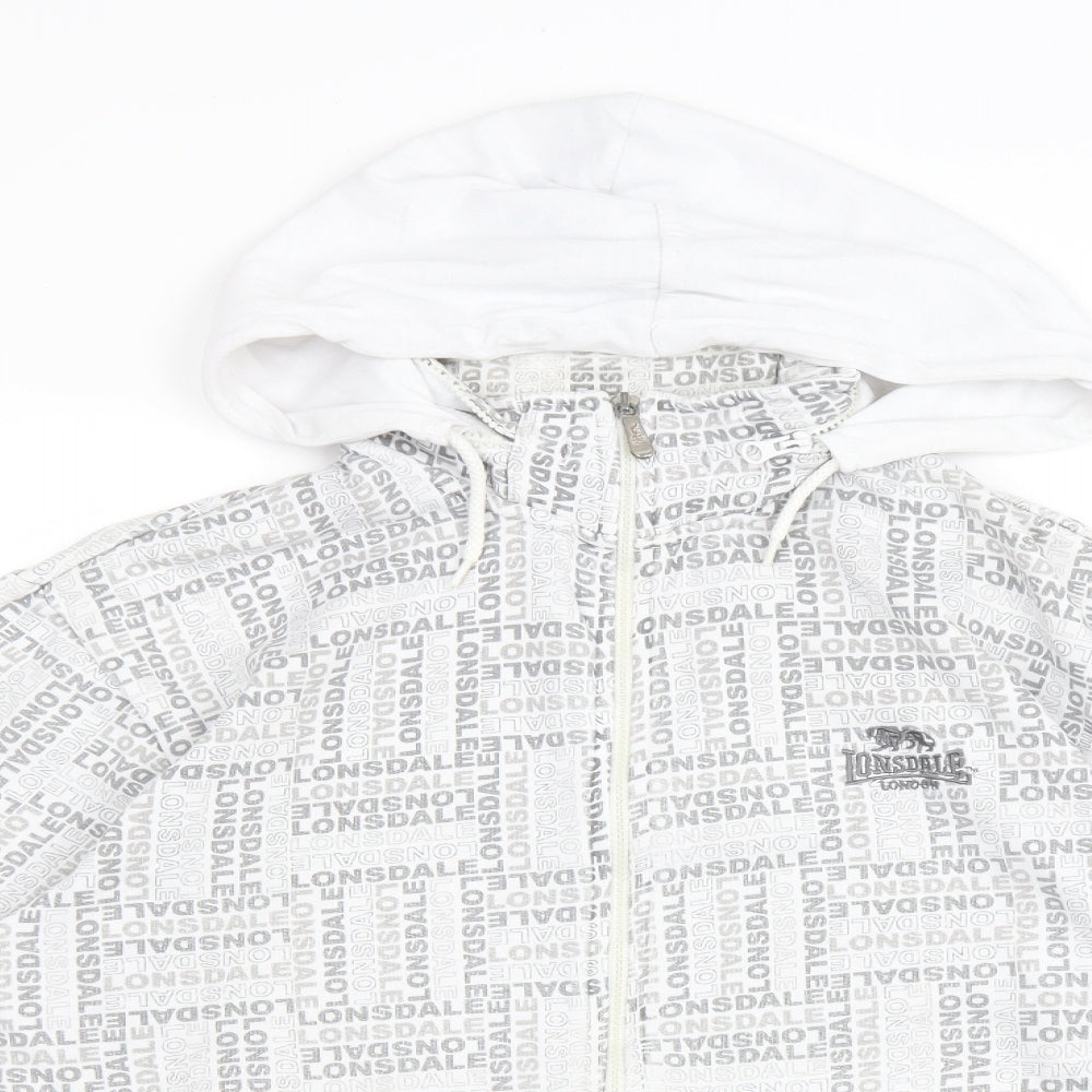 Lonsdale Mens White Geometric Polyester Full Zip Hoodie Size S - Logo pattern