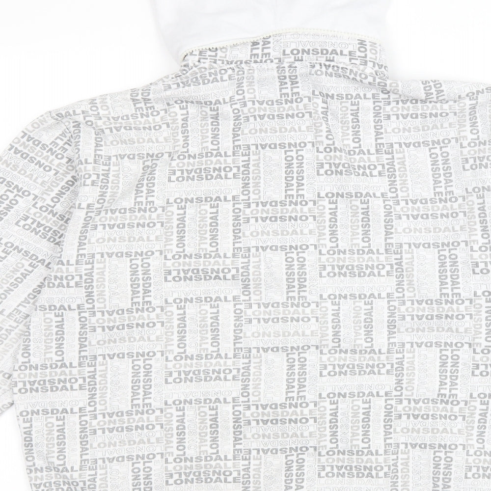 Lonsdale Mens White Geometric Polyester Full Zip Hoodie Size S - Logo pattern