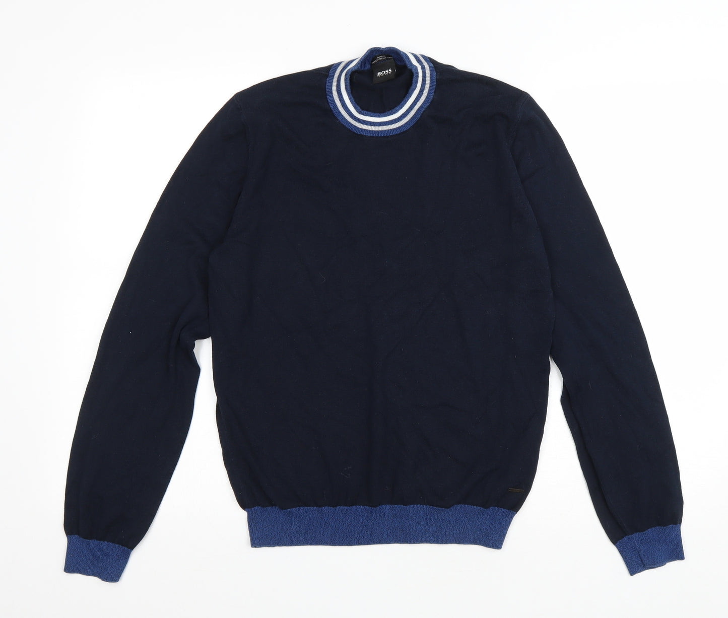HUGO BOSS Mens Blue Round Neck Cotton Pullover Jumper Size S