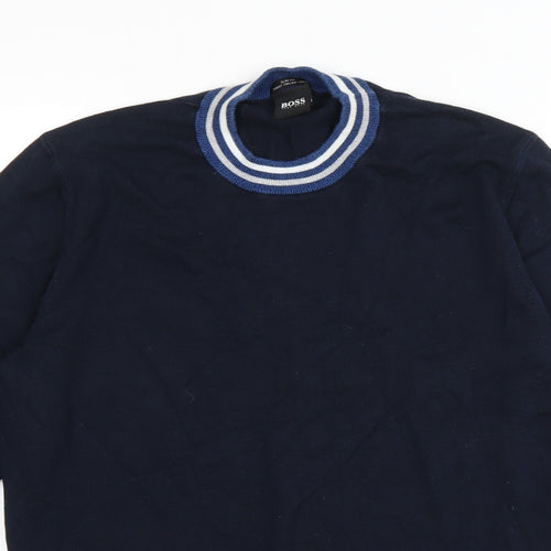 HUGO BOSS Mens Blue Round Neck Cotton Pullover Jumper Size S