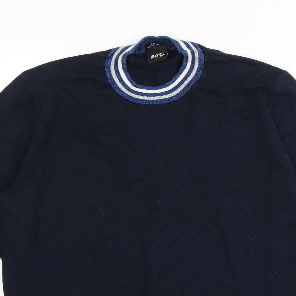 HUGO BOSS Mens Blue Round Neck Cotton Pullover Jumper Size S