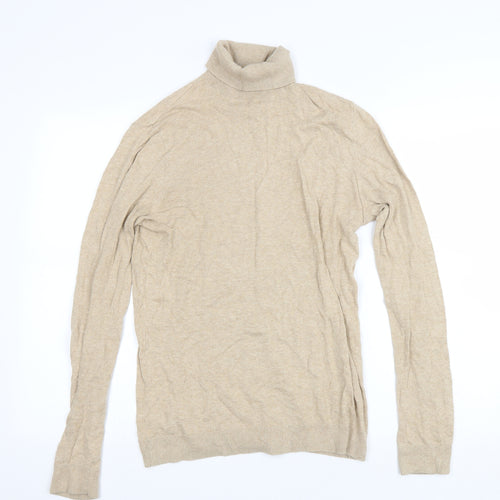 Topman Womens Beige Roll Neck Cotton Pullover Jumper Size S