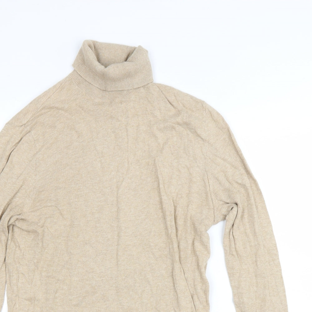 Topman Womens Beige Roll Neck Cotton Pullover Jumper Size S