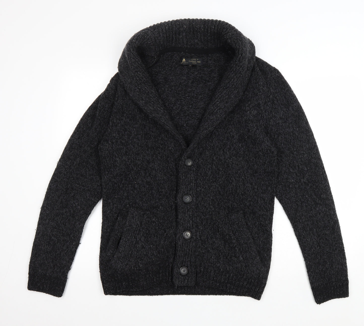 Label Lab Mens Grey V-Neck Wool Cardigan Jumper Size S