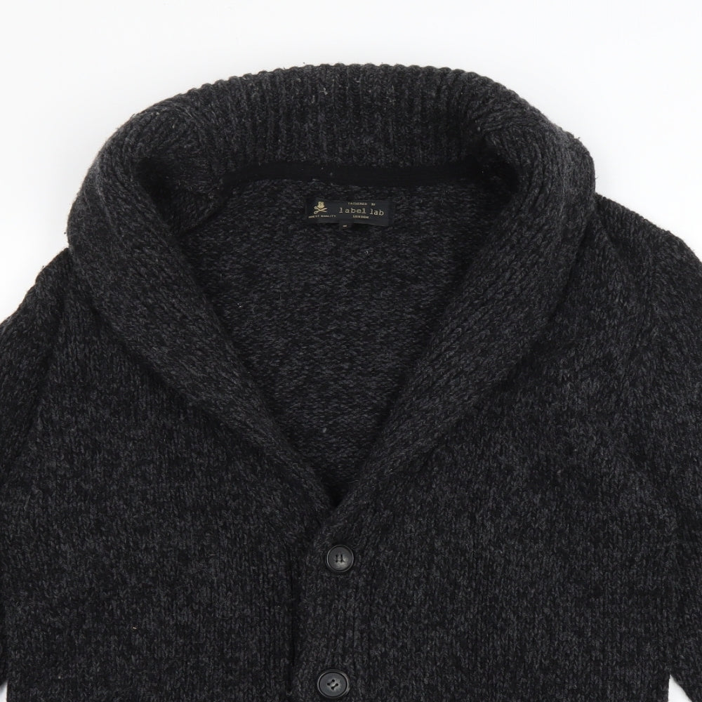 Label Lab Mens Grey V-Neck Wool Cardigan Jumper Size S