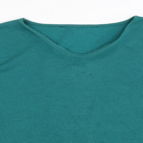 Preworn Womens Green Polyester Basic T-Shirt Size L V-Neck