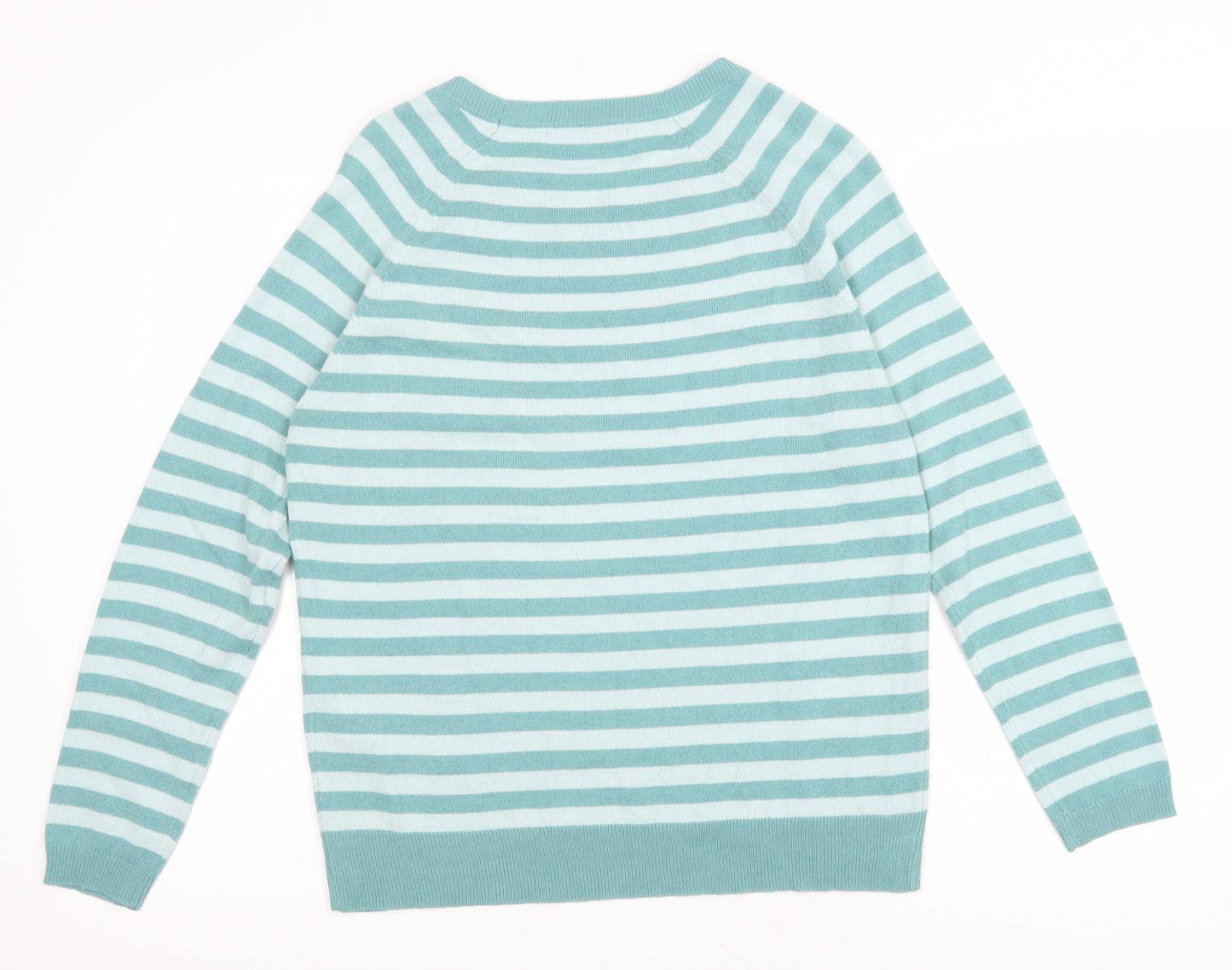 Marks and Spencer Womens Green Scoop Neck Striped Acrylic Pullover Jumper Size 10