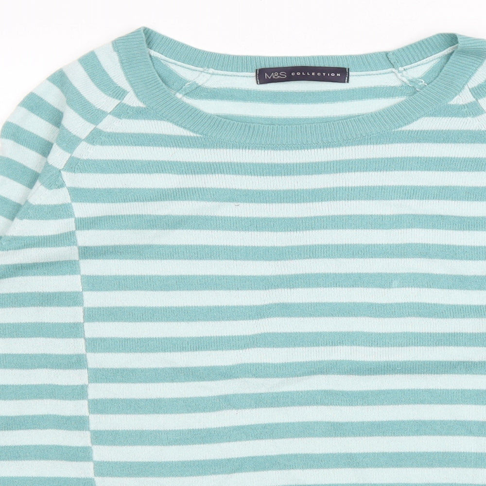 Marks and Spencer Womens Green Scoop Neck Striped Acrylic Pullover Jumper Size 10
