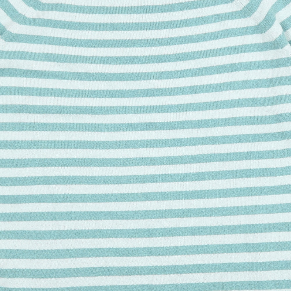 Marks and Spencer Womens Green Scoop Neck Striped Acrylic Pullover Jumper Size 10