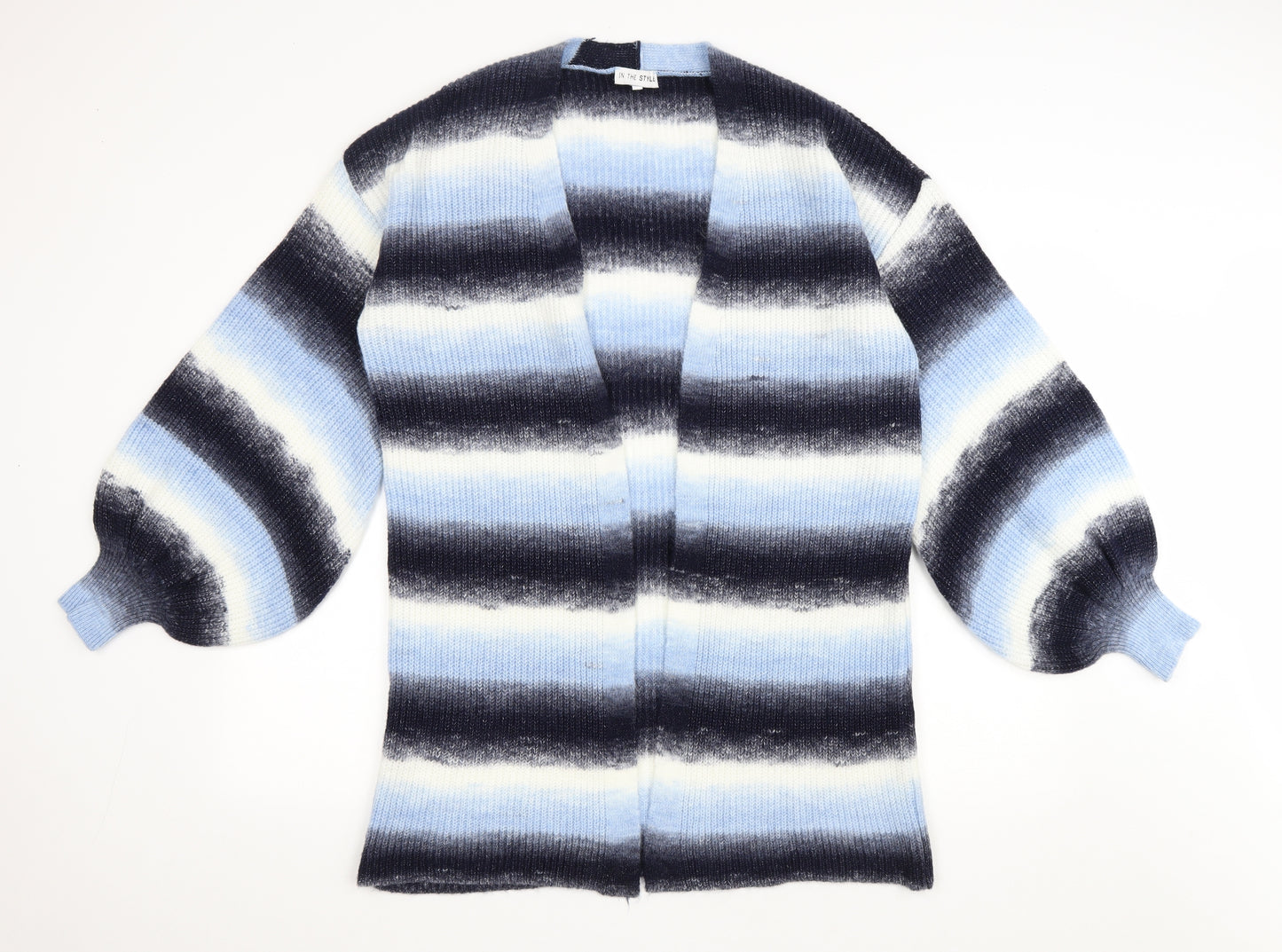 In the Style Womens Black V-Neck Striped Acrylic Cardigan Jumper Size 6