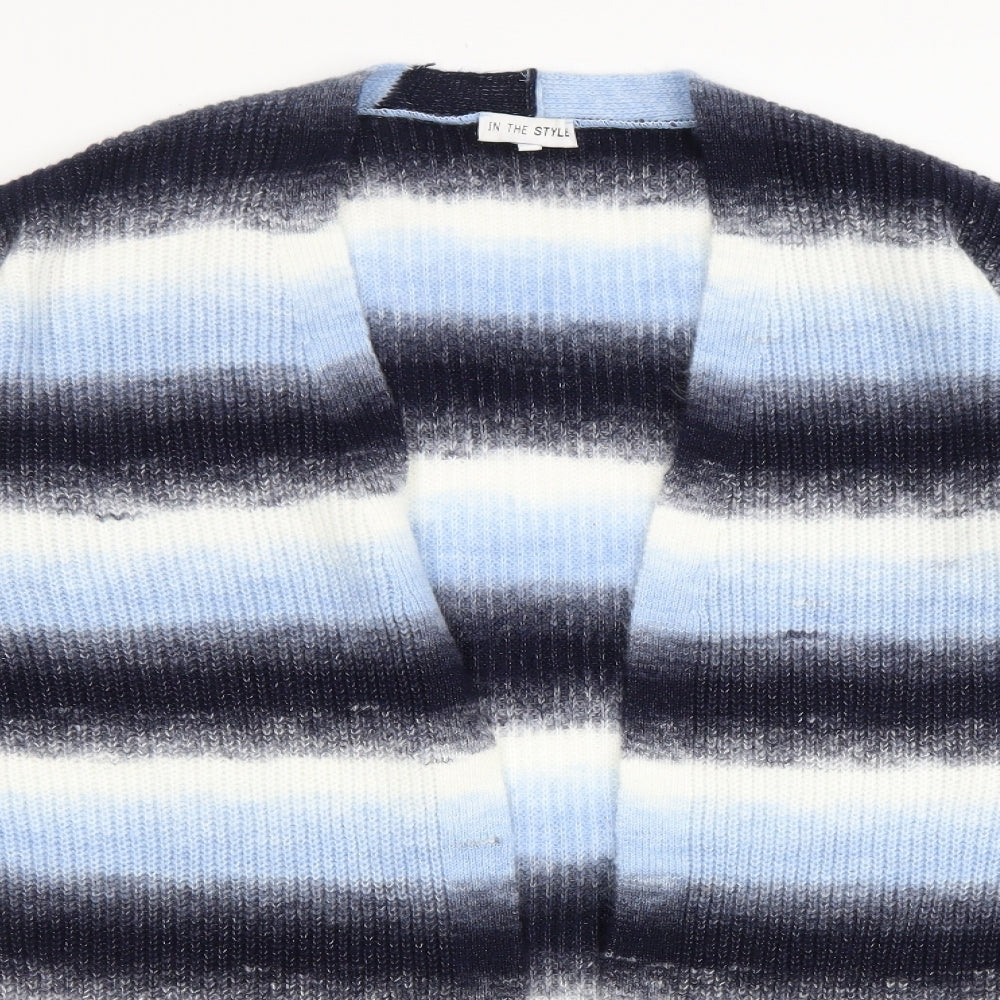In the Style Womens Black V-Neck Striped Acrylic Cardigan Jumper Size 6