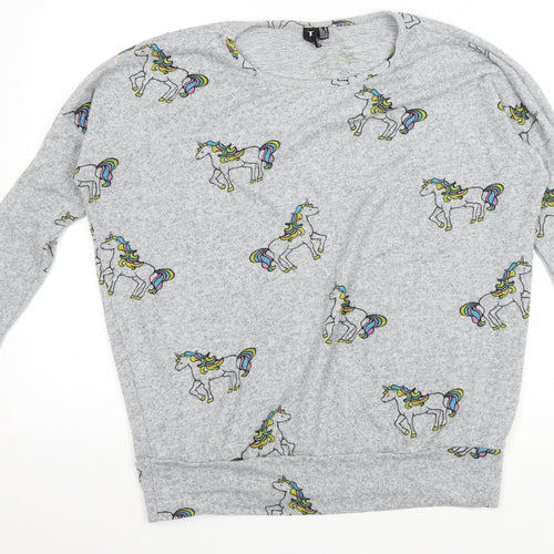Izabel Womens Grey Scoop Neck Geometric Polyester Pullover Jumper Size 8 - Unicorns