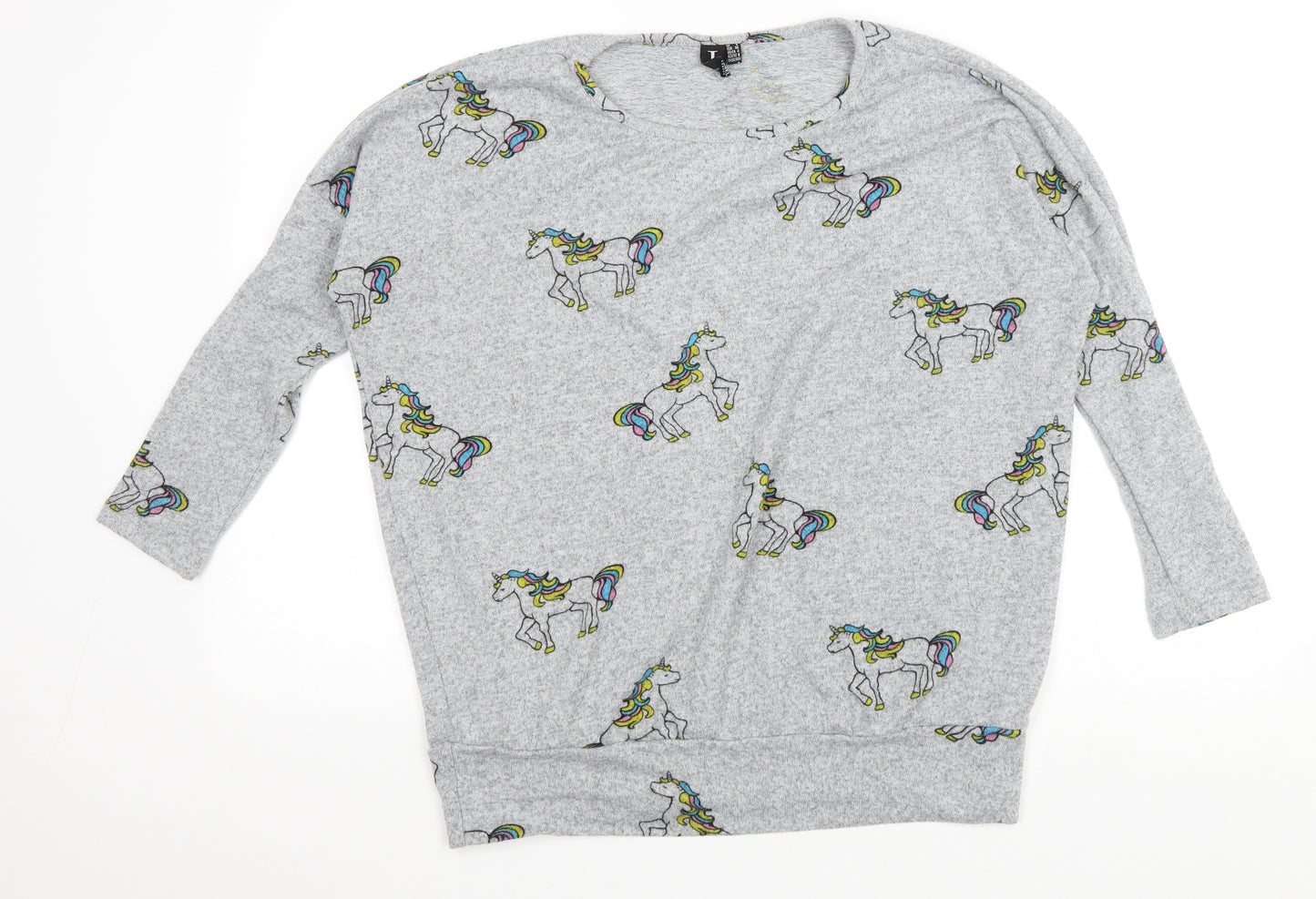 Izabel Womens Grey Scoop Neck Geometric Polyester Pullover Jumper Size 8 - Unicorns