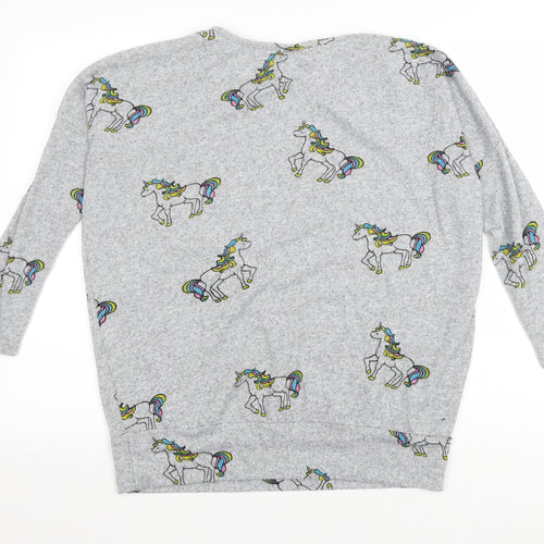 Izabel Womens Grey Scoop Neck Geometric Polyester Pullover Jumper Size 8 - Unicorns