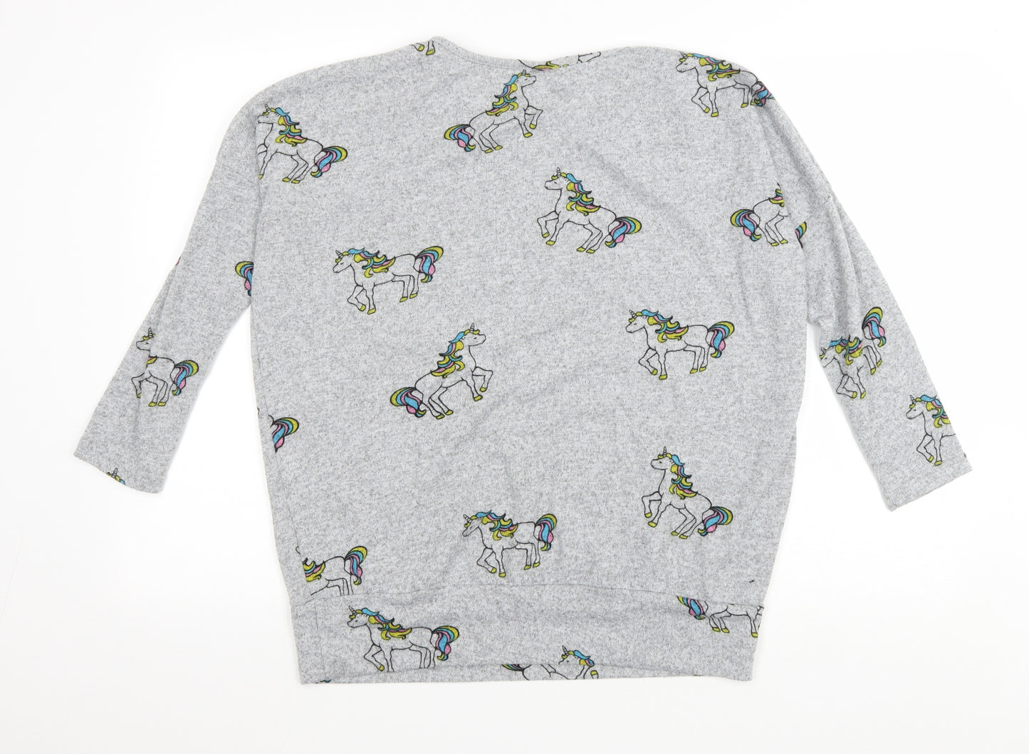 Izabel Womens Grey Scoop Neck Geometric Polyester Pullover Jumper Size 8 - Unicorns
