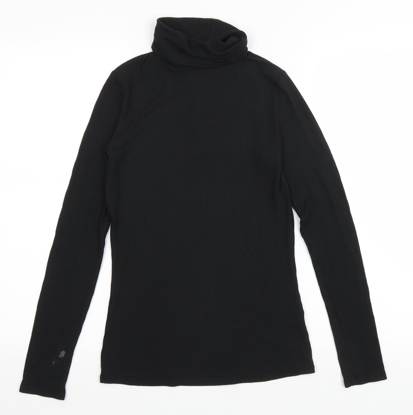 Primark Womens Black Acrylic Basic T-Shirt Size 12 Roll Neck