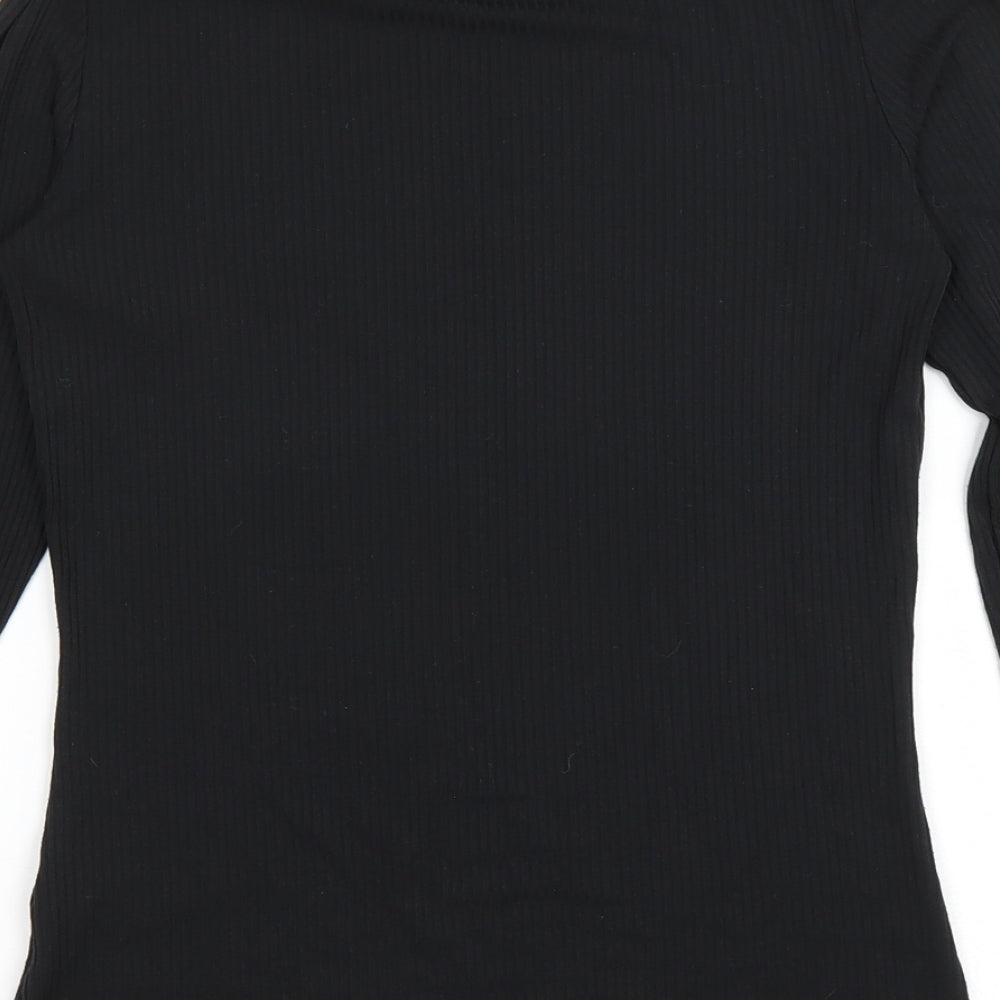 Primark Womens Black Acrylic Basic T-Shirt Size 12 Roll Neck