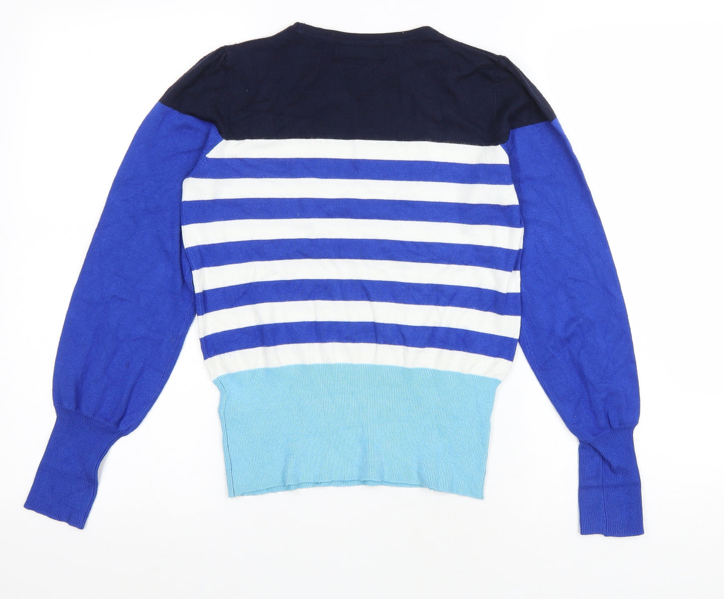 Marks and Spencer Womens Blue Round Neck Striped Viscose Pullover Jumper Size 6
