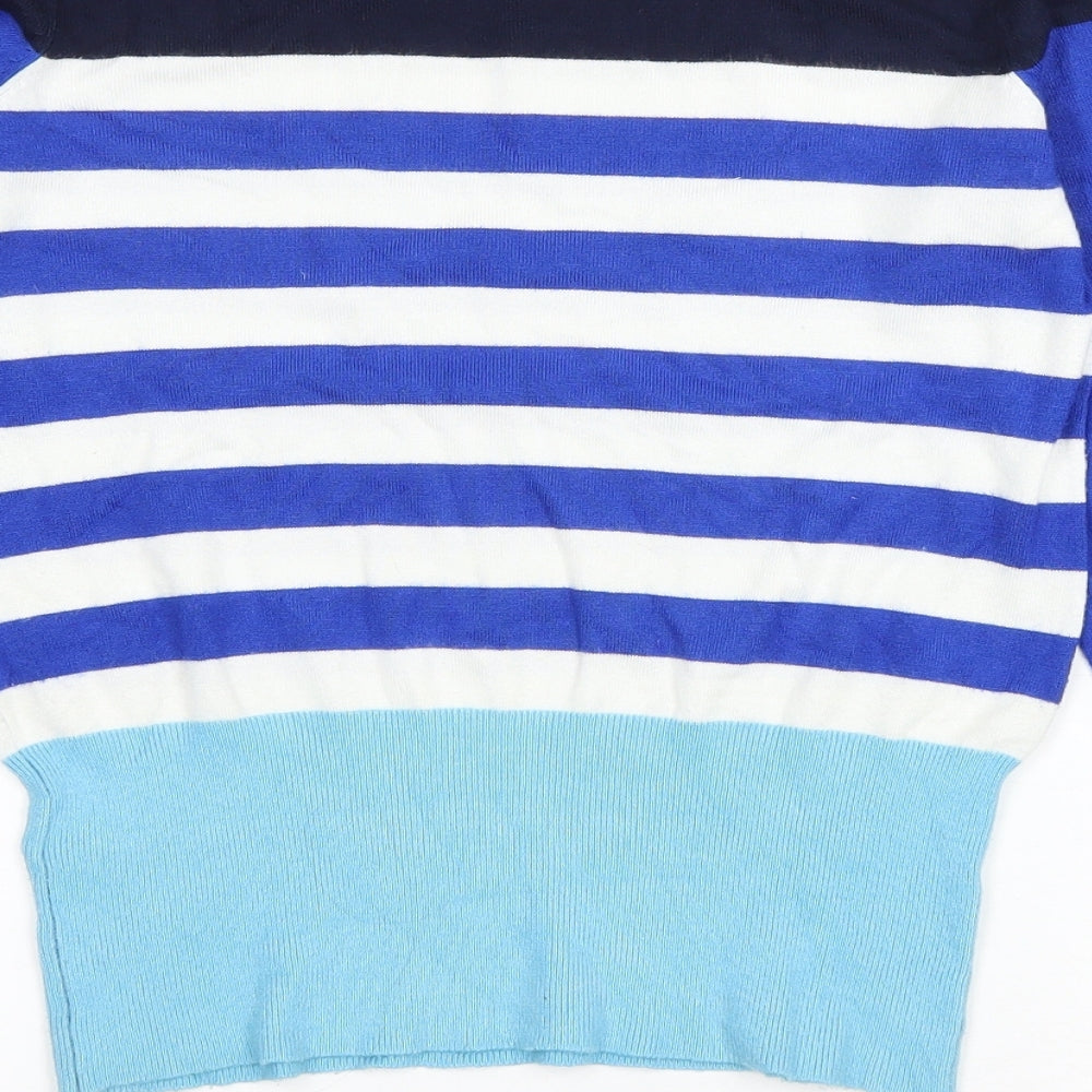 Marks and Spencer Womens Blue Round Neck Striped Viscose Pullover Jumper Size 6