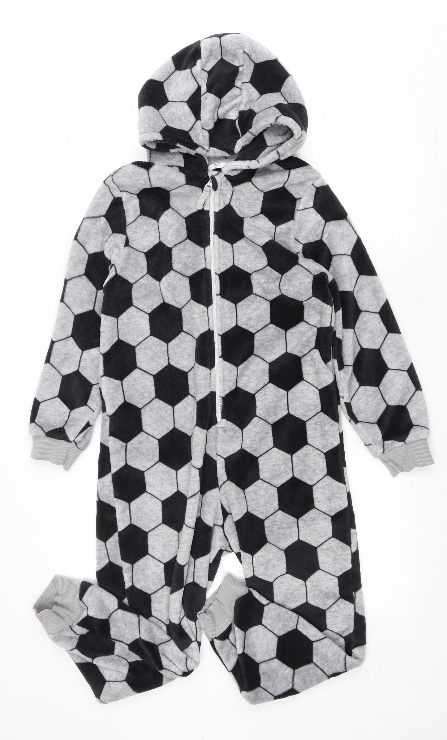 Marks and Spencer Boys Grey Geometric Polyester One Piece Size 9-10 Years Zip - Football