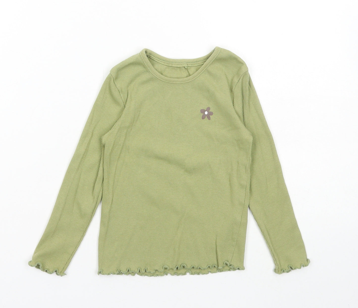 George Girls Green Cotton Basic T-Shirt Size 2-3 Years Round Neck Pullover - Ribbed, Flower