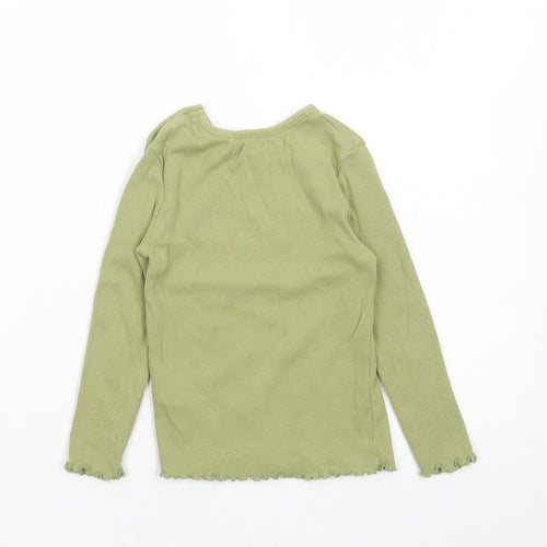 George Girls Green Cotton Basic T-Shirt Size 2-3 Years Round Neck Pullover - Ribbed, Flower