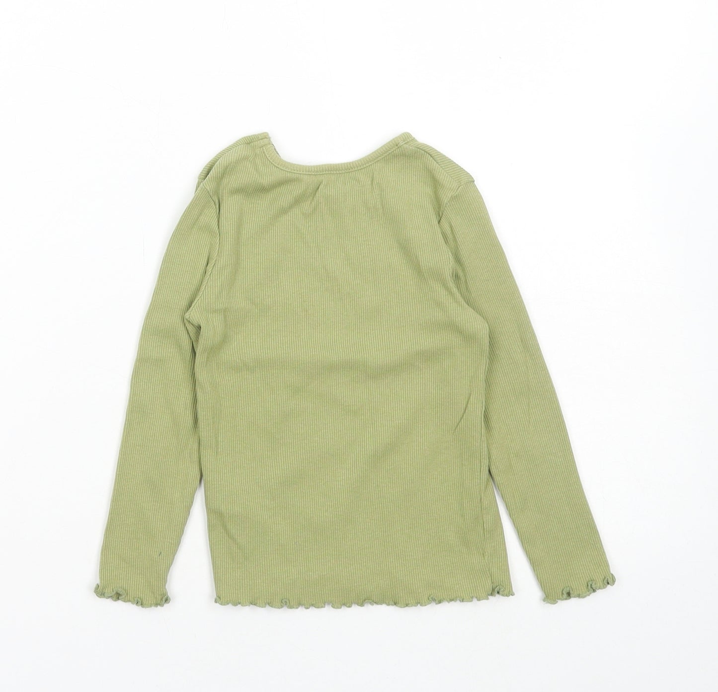 George Girls Green Cotton Basic T-Shirt Size 2-3 Years Round Neck Pullover - Ribbed, Flower