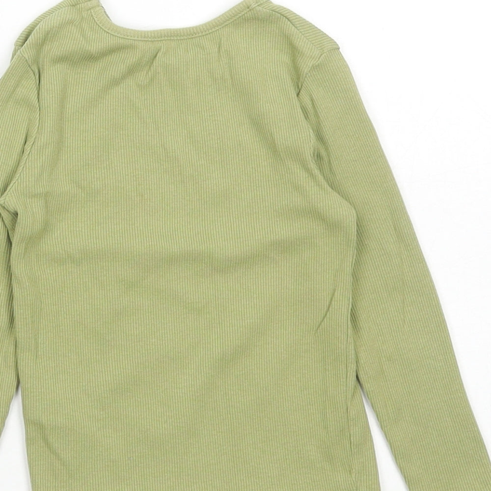 George Girls Green Cotton Basic T-Shirt Size 2-3 Years Round Neck Pullover - Ribbed, Flower