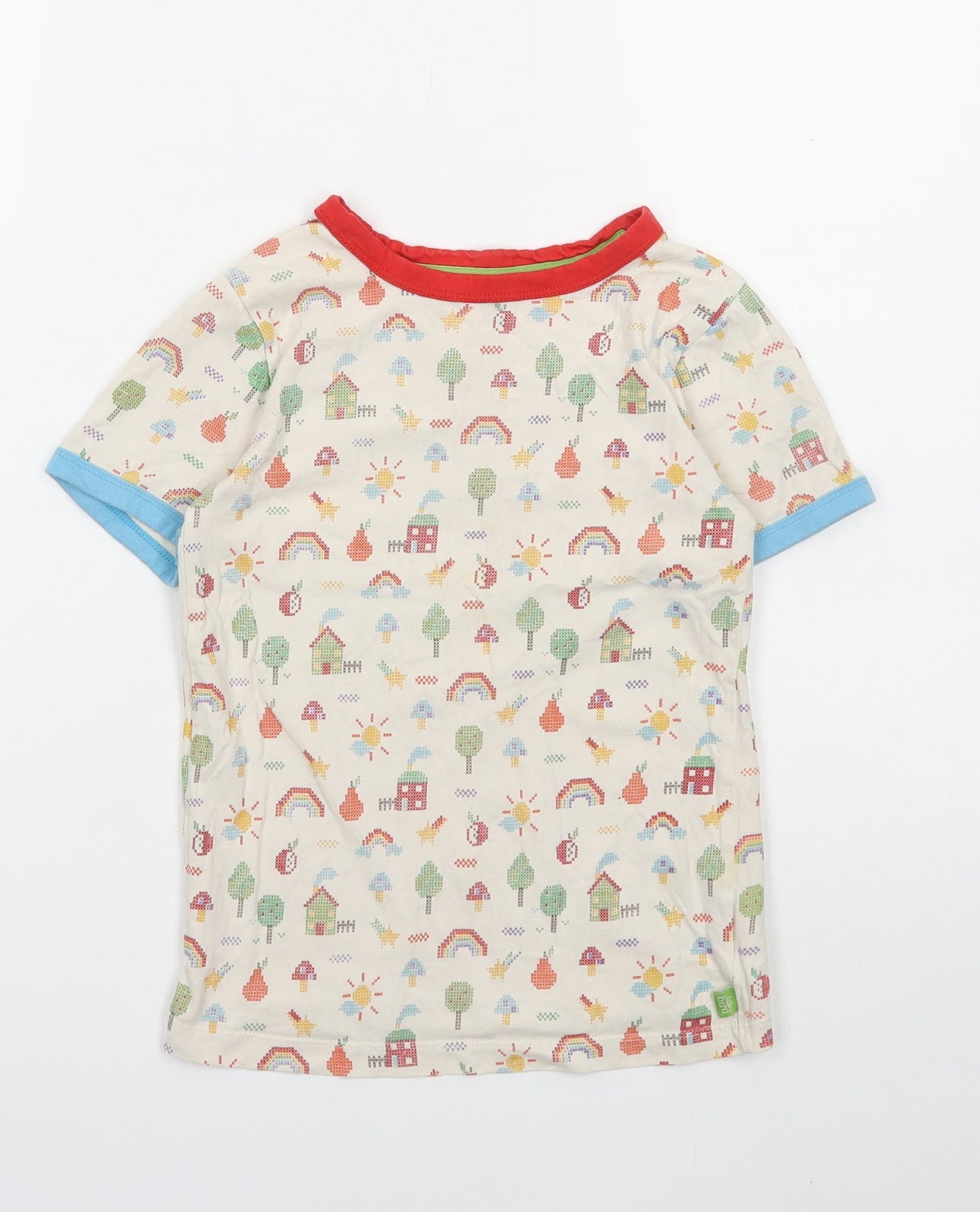 Little Bird Girls Multicoloured Geometric Cotton Basic T-Shirt Size 6-7 Years Round Neck Pullover