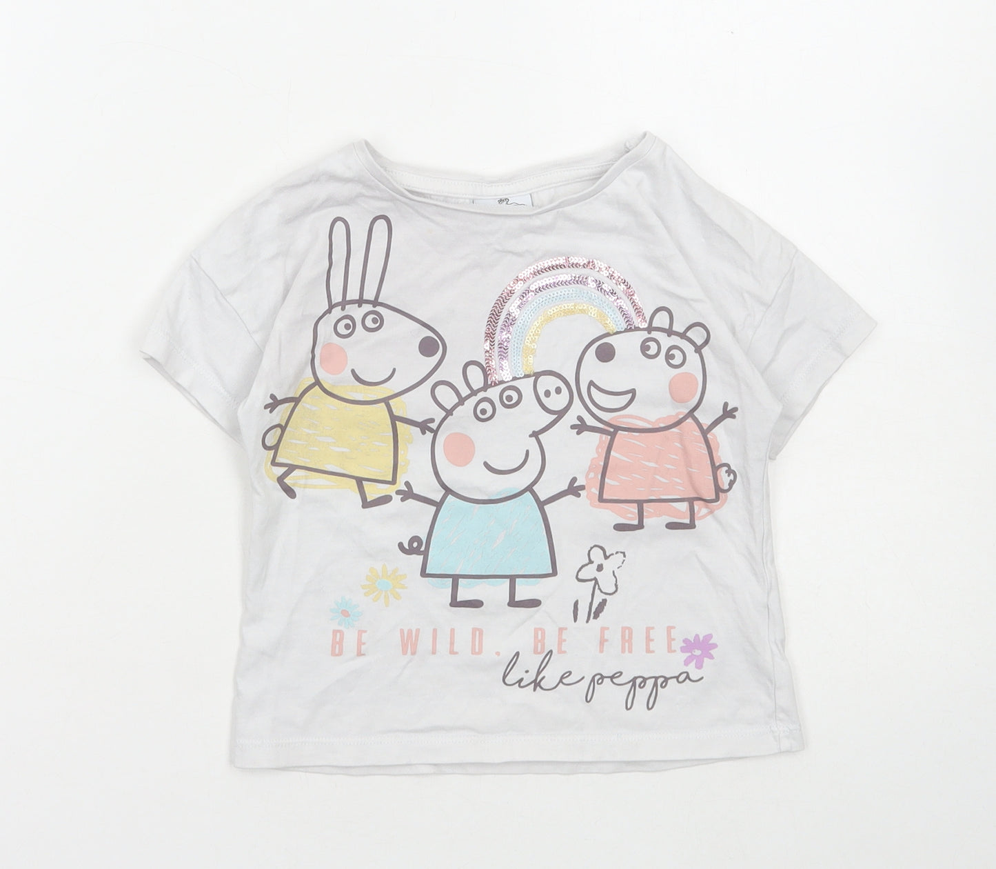 TU Girls White Cotton Basic T-Shirt Size 3-4 Years Round Neck Pullover - Peppa Pig