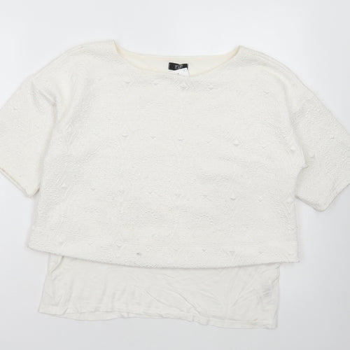 F&F Womens White Polyester Basic T-Shirt Size 12 Round Neck