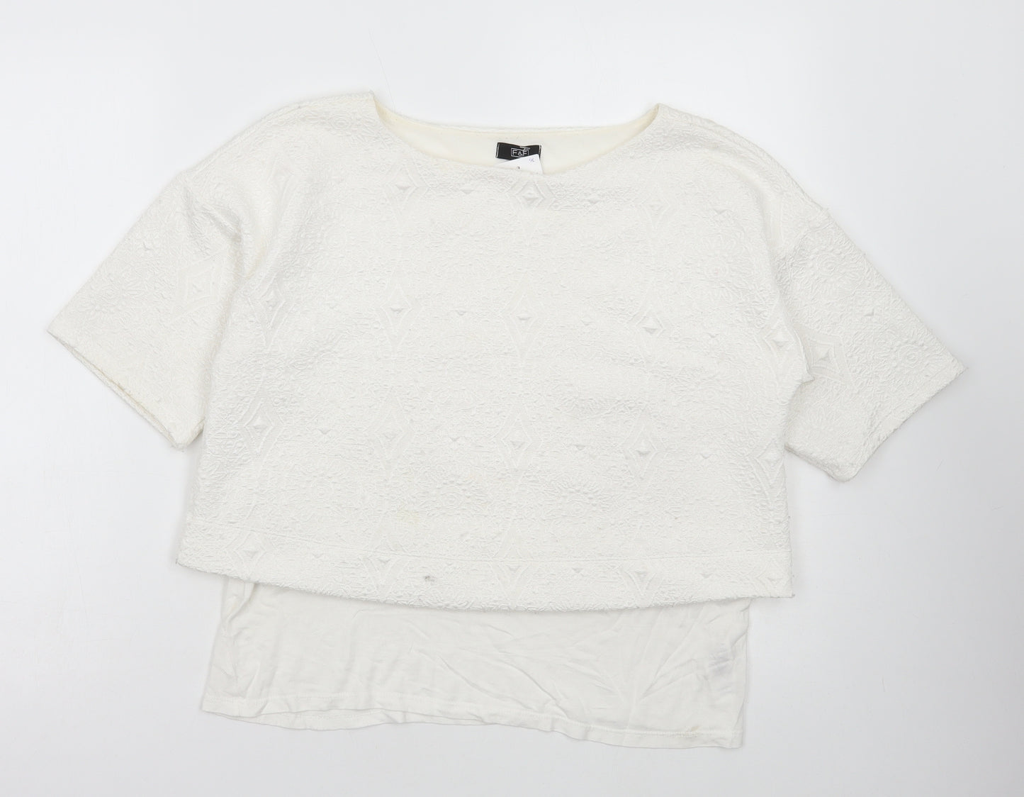 F&F Womens White Polyester Basic T-Shirt Size 12 Round Neck
