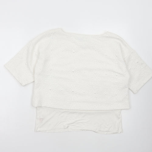 F&F Womens White Polyester Basic T-Shirt Size 12 Round Neck