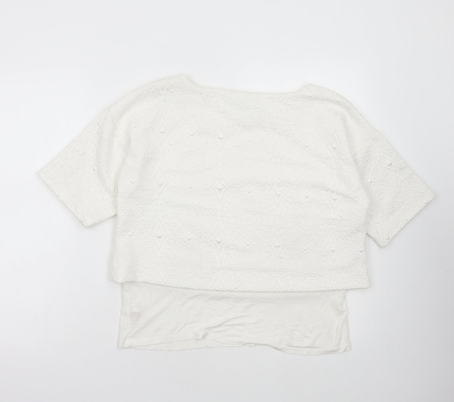 F&F Womens White Polyester Basic T-Shirt Size 12 Round Neck