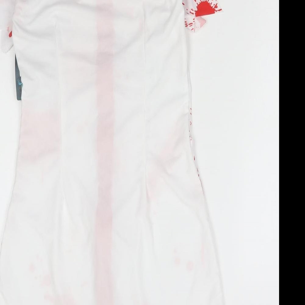 WILKO Womens White Geometric Polyester Mini Size 8 Collared Zip - Nurse Halloween Fancy dress